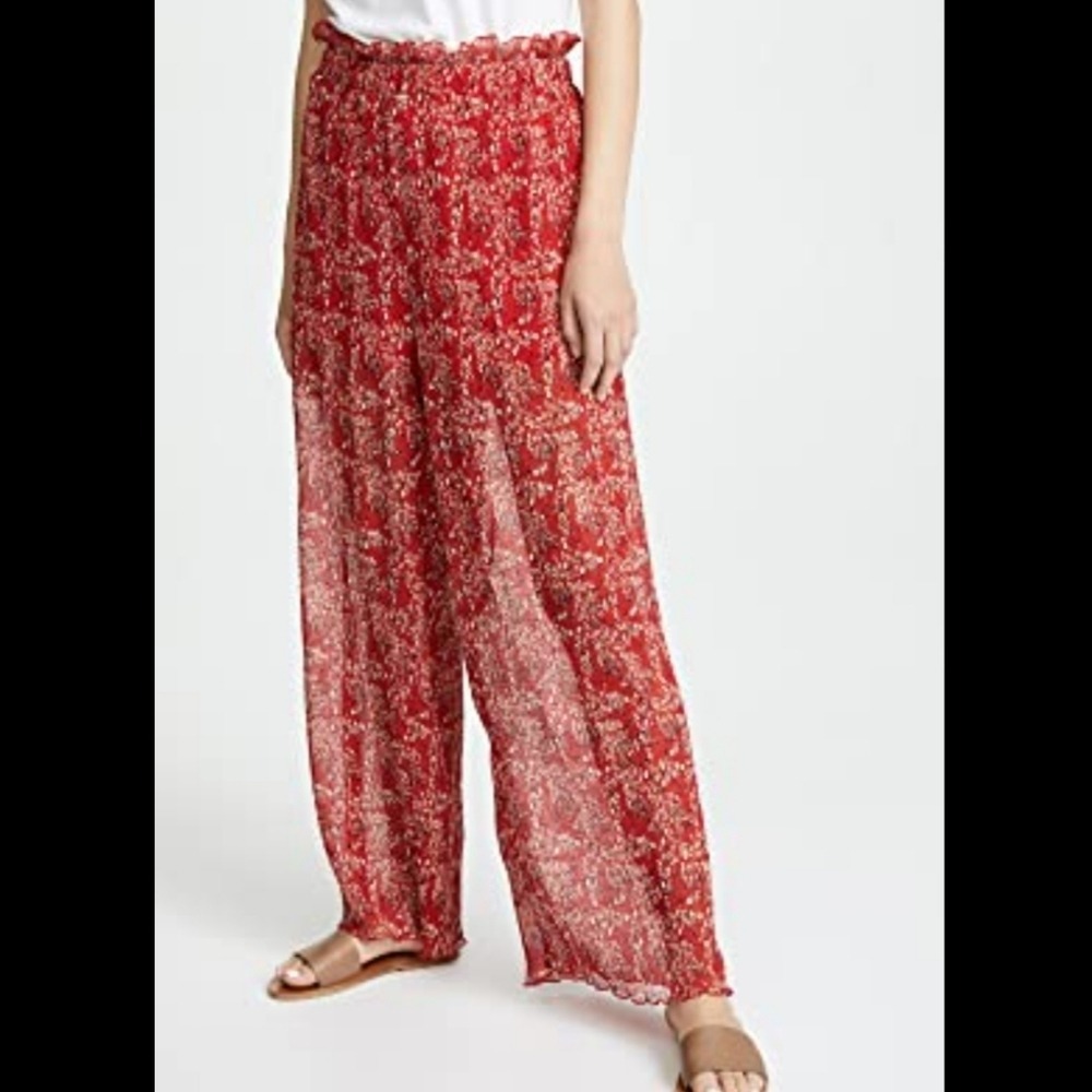 The Fifth Label Red Hippie Boho Beachy NWOT Large Wide Leg Palazzo Sheer Pants